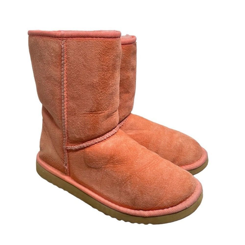 UGG Classic‎ Short 5825 Leather Sheepskin Lined Winter Boots Pink Coral Orange 7
